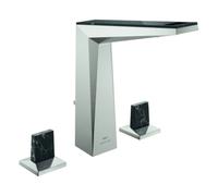 Grohe Allure Brilliant Private Collection Mezclador de 3 agujeros para lavabo, tamaño L, 149 mm de proyección, Caesarstone Vanilla Noir, juego de desagüe, 20669DC0, Color: súper acero