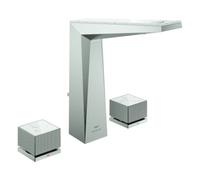 Grohe Allure Brilliant Private Collection Mezclador de 3 agujeros para lavabo, tamaño L, proyección 150mm, blanco Attica Ceasarstone, juego de desagüe, 20671DC0, Color: súper acero