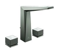 Grohe Allure Brilliant Private Collection Mezclador de 3 agujeros para lavabo, tamaño L, proyección 150mm, blanco Attica Ceasarstone, juego de desagüe, 20671AL0, Color: grafito duro cepillado