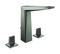 Grohe Allure Brilliant Private Collection Mezclador de lavabo de 3 agujeros, tamaño L, 149 mm de proyección, estructura moleteada, juego de desagüe, 20667AL0, Color: grafito duro cepillado