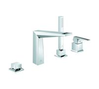 Grohe Allure Brilliant Private Collection Mezclador monomando de 4 orificios para bañera, proyección 198 mm, instalación en el borde de la bañera, maneta con textura en el borde, 29523000, Color: crom