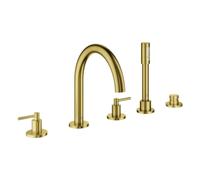 Grohe Atrio Combinación de baño de 5 orificios, proyección de 230 mm, incl. juego de ducha, mangos de palanca, 29407GN0, Color: fresco amanecer cepillado