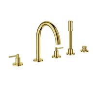 Grohe Atrio Combinación de baño de 5 orificios, proyección de 230 mm, incl. juego de ducha, mangos de palanca, 29407GL0, Color: fresco amanecer