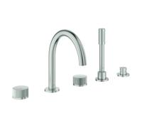 Grohe Atrio Private Collection Combinación de bañera de 5 orificios, ducha de mano extraíble, accionamiento por pulsador, proyección de 230 mm, 25226DC0, Color: súper acero