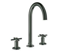 Grohe Atrio Private Collection Mezclador de lavabo de 3 agujeros, tamaño L, proyección 166mm, para maneta en cruz, juego de desagüe, 20643AL0, Color: grafito duro cepillado