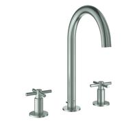 Grohe Atrio Private Collection Mezclador de lavabo de 3 agujeros, tamaño L, proyección 166mm, para maneta en cruz, juego de desagüe, 20643DC0, Color: súper acero