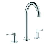 Grohe Atrio Private Collection Mezclador de lavabo de 3 orificios, tamaño L, proyección 166 mm, con mangos de palanca, desagüe automático, 20649000, Color: cromado