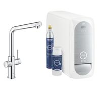Grohe Blue Home L-spout Starter Kit 31454 Mezclador monomando de fregadero con función de filtro, con refrigerador y WIFI, Color: cromado - 31454001