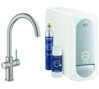Grohe Blue Home C-spout Starter Kit Mezclador monomando de fregadero con función de filtro, con refrigerador y WIFI, 31455DC1, Color: súper acero
