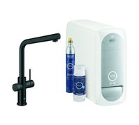 Grohe Blue Home Kit + grifo en L pivotante con filtro y función de burbuja, silencioso, suave, chispeante - Grifo con agua con gas y filtro resistente a la presión, cromado