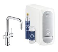 GROHE Blue Home - Starter Kit (caño en U, 3 tipos de agua filtrada y fría, para filtro GROHE Blue talla S, cabezal de filtro con ajuste de dureza del agua), cromo, 31456001