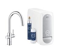 Grohe Blue Home C-spout Starter Kit Mezclador monomando de fregadero, con radiador y WIFI, caño mousseur, 31541000, Color: cromado