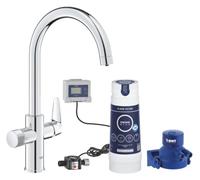 Grohe Blue Pure Baucurve - Grifo de cocina con filtro, Cromo, Ref.30385000 | Grifo de filtro de agua con filtro de carbón activo, GROHE Zero sin plomo ni níquel, indicador de cambio de filtro (cromo