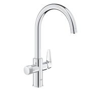 GROHE Blue Pure BauCurve - Grifo de filtro de agua de 3 vías (boquilla C alta, área giratoria 150°, mango de filtro dedicado, cartucho de cerámica de 28 mm, colas de 3/8 pulgadas, necesita un juego de