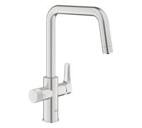 GROHE Blue Pure Eurosmart - Grifo de filtro de agua de 3 vías (pico alto en U, área giratoria 150°, mango de filtro dedicado, cartucho de cerámica de 28 mm, colas de 3/8 pulgadas, necesita un juego de