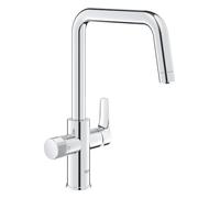 GROHE Blue Pure Eurosmart - Grifo de filtro de agua de 3 vías (boquilla alta en U, área giratoria 150°, mango de filtro dedicado, cartucho de cerámica de 28 mm, colas de 3/8 pulgadas, necesita un