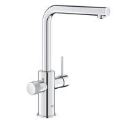 GROHE Blue Pure Minta - Grifo con filtro de 3 vías y caño extraíble (alto en L, giro 360°, mando de filtrado, cartucho cerámico 28 mm, latiguillos 3/8", requiere set de filtrado), cromo, 30590000