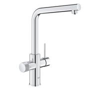 GROHE Blue Pure Minta - Grifo de filtro de agua de 3 vías (boquilla alta en L, área giratoria 150°, mango de filtro dedicado, cartucho de cerámica de 28 mm, colas de 3/8 pulgadas, necesita un juego de