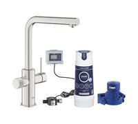 Grohe Blue Pure Minta - Grifo para fregadero de cocina, con filtro de 5 etapas, tamaño S y cuentalitros, cromo cepillado (satinado)