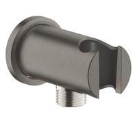 GROHE Codo de salida de ducha de lluvia con soporte de ducha de mano y escudo redondo Ø 48 mm, rosca de conexión macho de 1,27 cm, montaje en pared, protegido contra el reflujo, antracita, 26658AL0