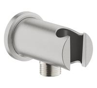 GROHE Codo de salida de ducha de lluvia con soporte de ducha de mano y escudo redondo Ø 48 mm, rosca de conexión macho de 1,27 cm, montaje en pared, protegido contra el reflujo, Supersteel, 26658DC0