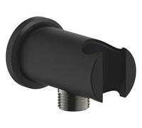 GROHE Codo de Salida Rainshower con Soporte Mural, Florón Redondo de Ø 48 mm, Rosca de 1/2", Cuerpo Metálico, Válvula Antirretorno, Acabado Phantom Black, 26658KF0