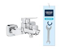 GROHE DICE Grifo de bañera/ducha monomando expuesto con desviador automático (Montaje en pared, palanca metálica, cartucho cerámico de 35 mm, fácil instalación), Cromo, 1018720000