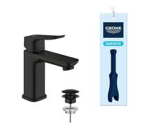 GROHE Dice Mezclador de Lavabo S con Desagüe Push-Open (Cartucho Cerámico 28 mm, Ahorro de Agua y Energía, Conexiones 3/8", Fácil de Instalar QuickTool Incluido), Negro Mate, 1018612430