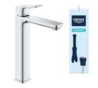 GROHE Dice Mezclador de Lavabo Cuerpo Liso XL para Lavabos Exentos (Cartucho Cerámico 28 mm, Ahorro de Agua, Conexiones 3/8", Fácil de Instalar QuickTool Incluido), Cromado, 1018920000