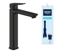 GROHE Dice Mezclador de Lavabo XL Cuerpo Liso para Lavabos Exentos (Cartucho Cerámico 28 mm, Ahorro de Agua, Conexiones 3/8", Fácil de Instalar QuickTool Incluido), Negro Mate, 1018922430