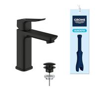 GROHE Dice Mezclador Monomando de Lavabo M con Desagüe Push-Open (Cartucho Cerámico 28 mm, Ahorro de Agua, Conexiones 3/8", Fácil de Instalar QuickTool Incluido), Negro Mate, 1018332430