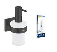 GROHE Dispensador de jabón Start Cube QuickFix con Soporte y A1 QuickGlue (Material: Vidrio y Metal, cantidad de llenado 160 ml, con Tornillos y Tacos), tamaño 158 mm, Negro Mate, 410982430