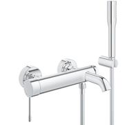 GROHE Essence - Grifería de bañera con teleducha (Set completo para la bañera, grifo de ducha con válvula antirretorno integrada, inversor automático para bañera y ducha), cromo, 33628001
