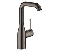 GROHE Essence - Grifería de lavabo alta, ahorro de agua (Con vaciador automático de varilla, 24 cm de altura, acabado duradero, fácil instalación en el lavabo), antracita (Hard Graphite), 32628A01