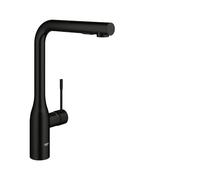 GROHE Essence Grifo de Cocina Extraíble (Caño Alto en L, Chorro Dual Laminar y Jet, Giro 360°, Cartucho Cerámico 28mm, Válvula Antirretorno, Conexiones 3/8"), Negro Mate, 302702430