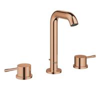 GROHE Essence, Grifo mezclador de lavabo de 3 orificios con vaciador automático, montaje en encimera, tamaño M 193 mm, palanca de metal de doble manija, disco cerámico de 90°, Warm Sunset, 20296DA1