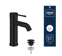 GROHE Essence - Grifo Monomando de Lavabo con Vaciado Push-Open (Tamaño S 208 mm, Palanca Metálica, Cartucho Cerámico 28 mm, Ahorro de Agua y Energía, Flexibles 3/8"), Negro Mate, 237972431