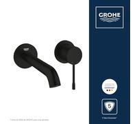 GROHE Essence - Grifo Monomando de Lavabo de Pared (2 Orificios, Palanca Metálica, Ahorro de Agua 5,7 l/min, Distancia 110 mm, Saliente 183 mm, Sin Cuerpo Empotrado), Negro Mate, 194082431