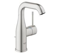 GROHE Essence, Mezclador de lavabo, ahorro de agua (Grifo para el baño, con vaciador automático, 19 cm de alto, acabado duradero, fácil instalación en el lavabo), acero inoxidable, 23462DC1.