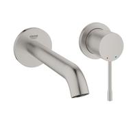 GROHE Essence, Mezclador de lavabo para montaje mural, ahorro de agua (Grifo de 2 agujeros, 18 cm de largo, acabado duradero, grifería de baño sin cuerpo empotrado), acero inoxidable, 19408DC1.