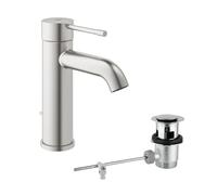 GROHE Essence, Mezclador monomando de lavabo, ahorro de agua (Vaciador automático, 17 cm de alto, fácil instalación en el lavabo, acabado duradero), acero inoxidable, 23589DC1.