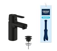GROHE Get - Grifo Monomando de Lavabo con Vaciado Automático Push-Open (Tamaño S, Ahorro de Agua y Energía, Cartucho Cerámico de 35 mm, Palanca Metálica, Fácil Instalación), Negro Mate, 235862430