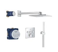 GROHE Grohtherm SmartControl- Set de ducha termostático (ducha mural cuadrada 31cm con 2 chorros, termostato empotrado, teleducha stick con soporte y flexo), listo para instalar, cromo, 34706000