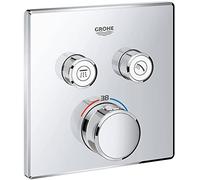 Grohe Grohtherm SmartControl - Termostato cuadrado para ducha y baño con instalación empotrada y dos válvulas, Cromo (Ref. 29124000)