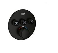 GROHE Grohtherm SmartControl - Termostato empotrado 3 válvulas (control pulsador, botón seguridad 38°C, sin cuerpo empotrado), diseño redondo, negro mate, 291212430