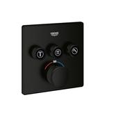 GROHE Grohtherm SmartControl - Termostato empotrado cuadrado (3 válvulas, control pulsador, ajuste de caudal, botón seguridad 38°C, solo escudo), negro mate, 291262430