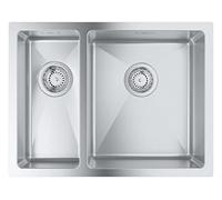 GROHE K700U | 1.5 cubetas | Fregadero de cocina - montaje sobre encimera, bajo encimera o enrasado | incluye: set de desagüe, cestillo y set de montaje | acero inoxidable | 31576SD1