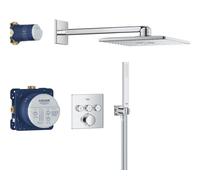 GROHE Kit de ducha empotrado Precision SmartControl 310 mm, 2 tipos de chorro, caja de instalación universal, manguera de ducha de 1500 mm, termostato empotrado, cromo, 34875000