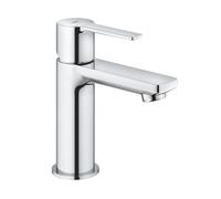 GROHE Lineare - Grifo Monomando de Lavabo de Cuerpo Liso con Vaciado Push-Open (Instalación sobre Repisa, Tamaño XS 155 mm, Cartucho Cerámico de 28 mm, Ahorro de Agua, Flexibles 3/8"), Cromo, 23791001