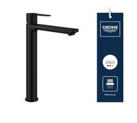 GROHE Lineare - Grifo Monomando de Lavabo de Cuerpo Liso para Lavabos Sobreencimera (Tamaño XL 313 mm, Ahorro de Agua, Cartucho Cerámico 28 mm, Flexibles 3/8", 1,0 Bar), Negro Mate, 234052431